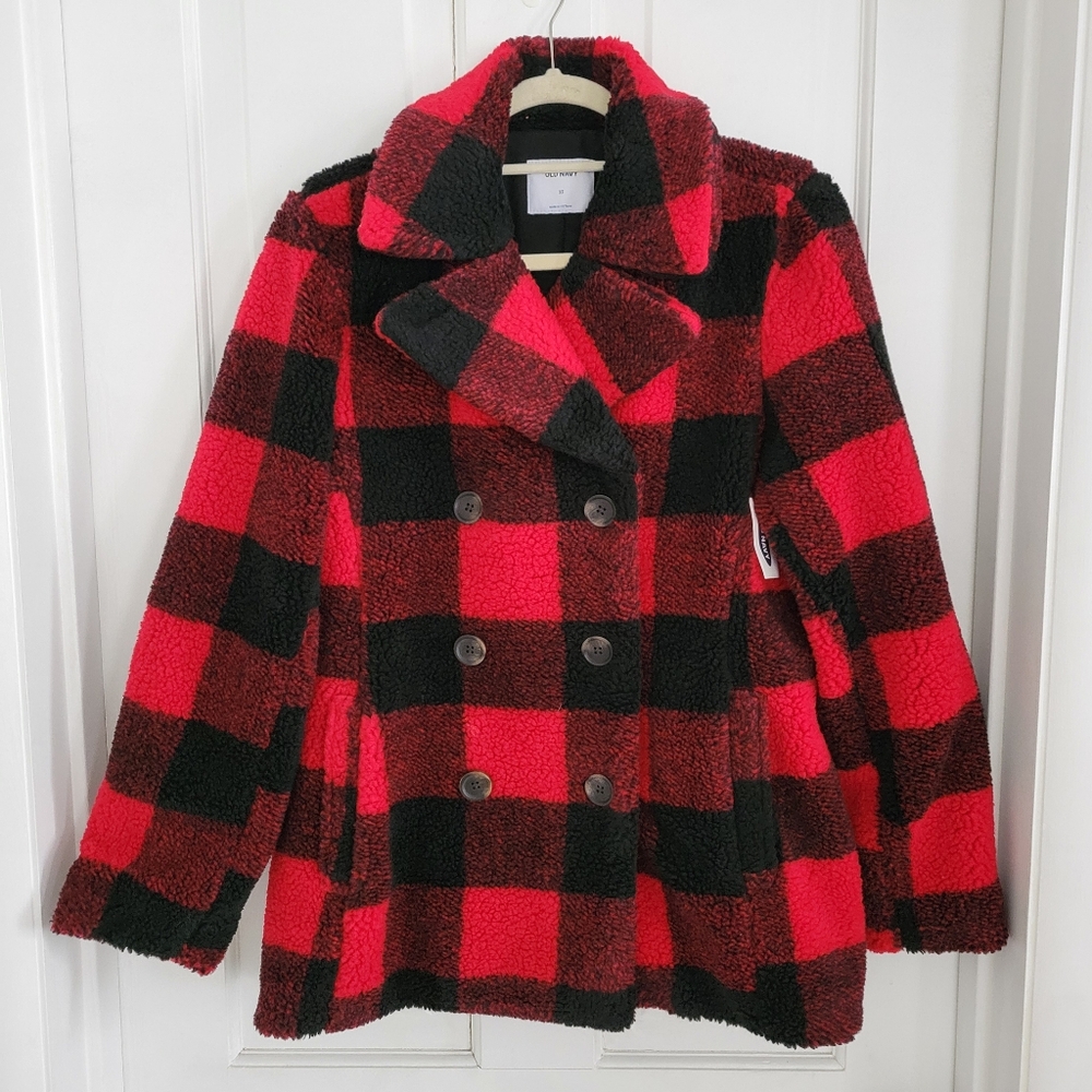 Old Navy Sherpa Coat Women XTRA SMALL Jacket Button Up Lined Soft‎ Cozy Outdoor